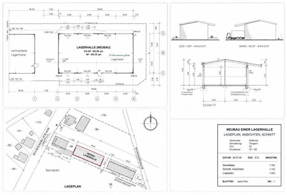 Fl�chen und Schnitt Halle 2 Halle / Lager / Produktion H�llhorst / Tengern