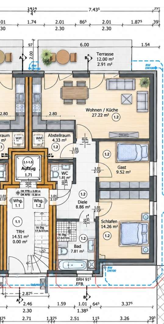 Grundriss Erdgeschosswohnung L�hne